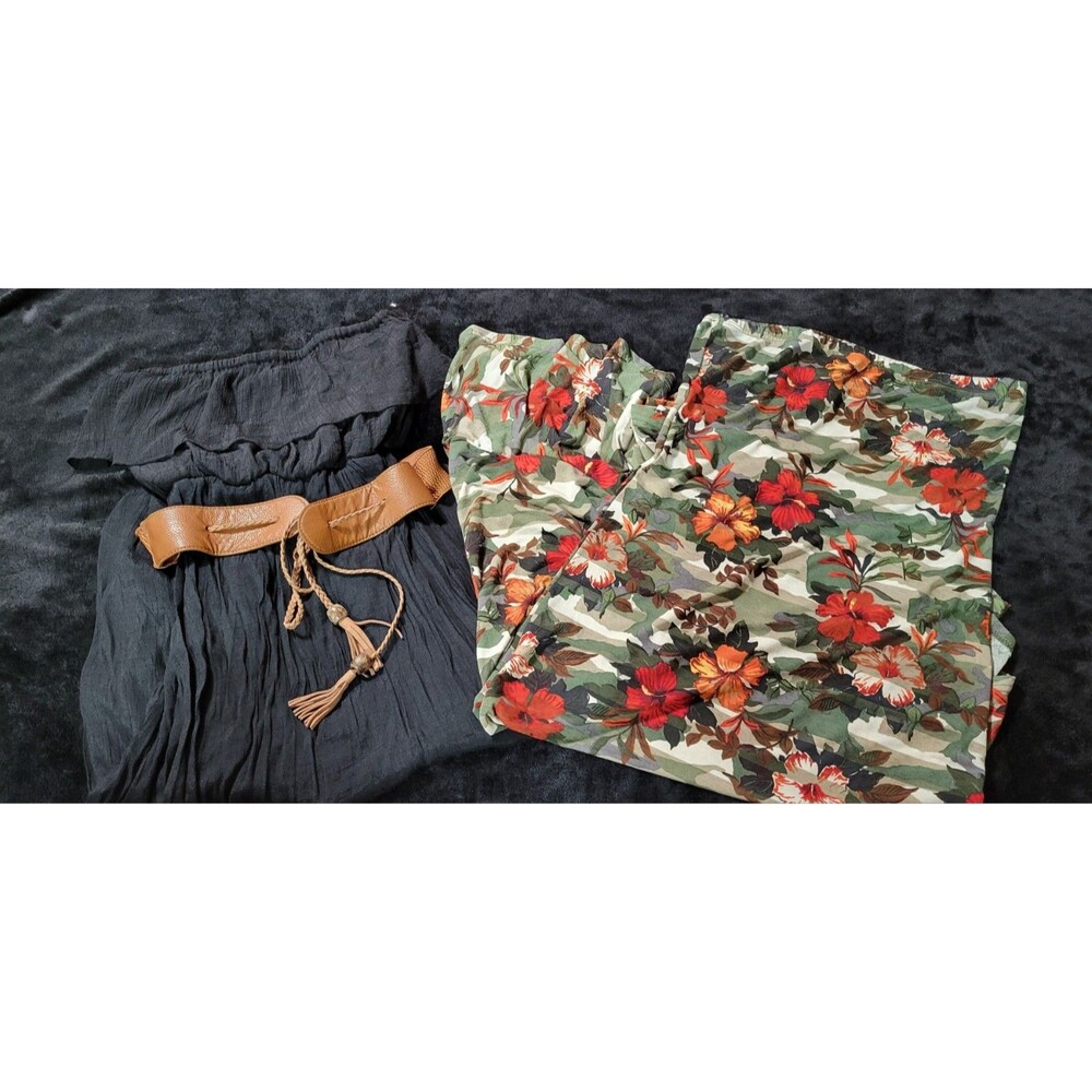 Lot Of 2 Woman's Size Large Strapless Summer Dresses Black And Floral Camo